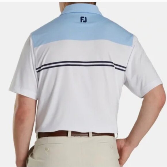 Footjoy Golf Polo Shirt Mens 2XL Heather Sky White Navy Colorblock Lisle 26070 - Picture 2 of 16